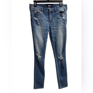 Hollister Women Stretch Distressed cotton Super Skinny Blue Jeans, size 7 W28.